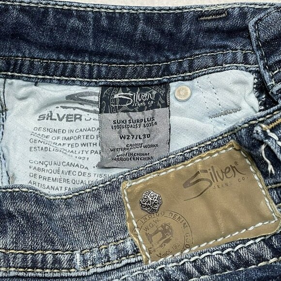 Silver Jeans Suki Surplus Bootcut Women W27 Blue Distress Western Cowboy Cowgirl - Picture 10 of 10